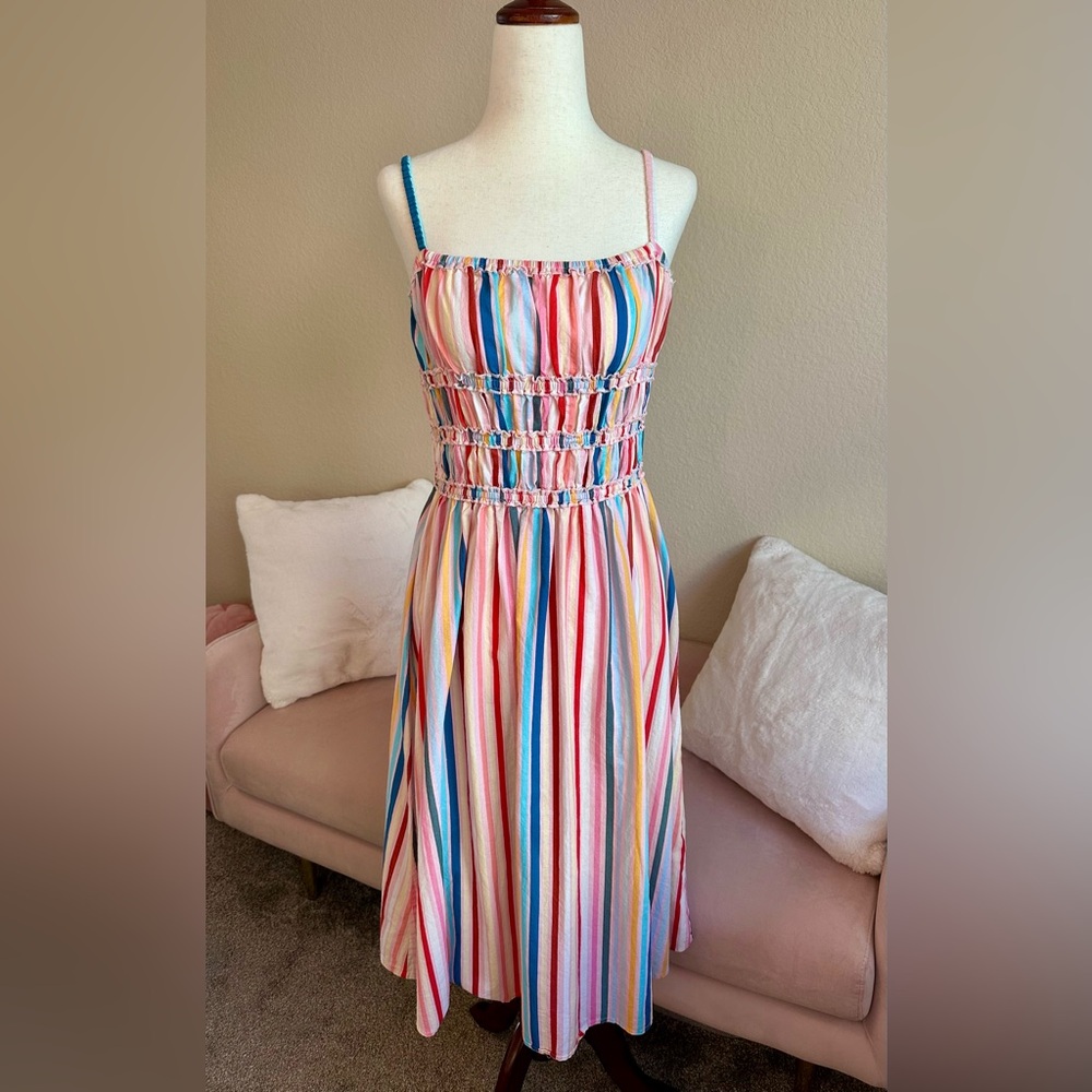 DIRASS Candy Stripe Midi Dress Fit & Flare Women’s M Colorful Cotton Retro 50s